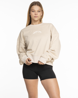 The Studio Crop - Latte - Ignite Barre & Fitness - Center Chest Arc Stacked - Printed - White