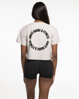 The Crop Tee - Bone - Ignite Barre & Fitness - Center Chest & Back Round - Printed - Black