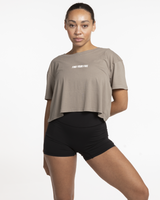 The Crop Tee - Dust - Ignite Barre & Fitness - Center Chest & Back Round - Printed - White