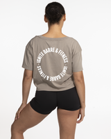 The Crop Tee - Dust - Ignite Barre & Fitness - Center Chest & Back Round - Printed - White