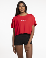 The Crop Tee - Red - Ignite Barre & Fitness - Center Chest & Back Round - Pritned - White