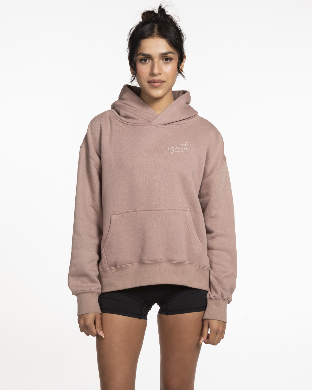 The Womens Hoodie - Clay - Ignite Barre & Fitness - Left Chest & Back Stacked - Printed - Bone