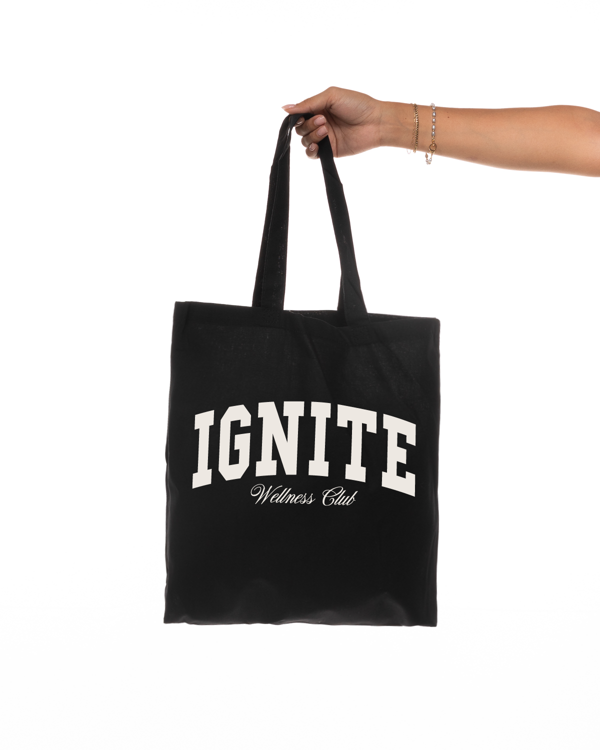 The Promo Tote Bag - Black - Ignite Barre & Fitness - Center Body Stacked - Printed - Natural