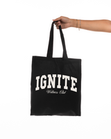 The Promo Tote Bag - Black - Ignite Barre & Fitness - Center Body Stacked - Printed - Natural