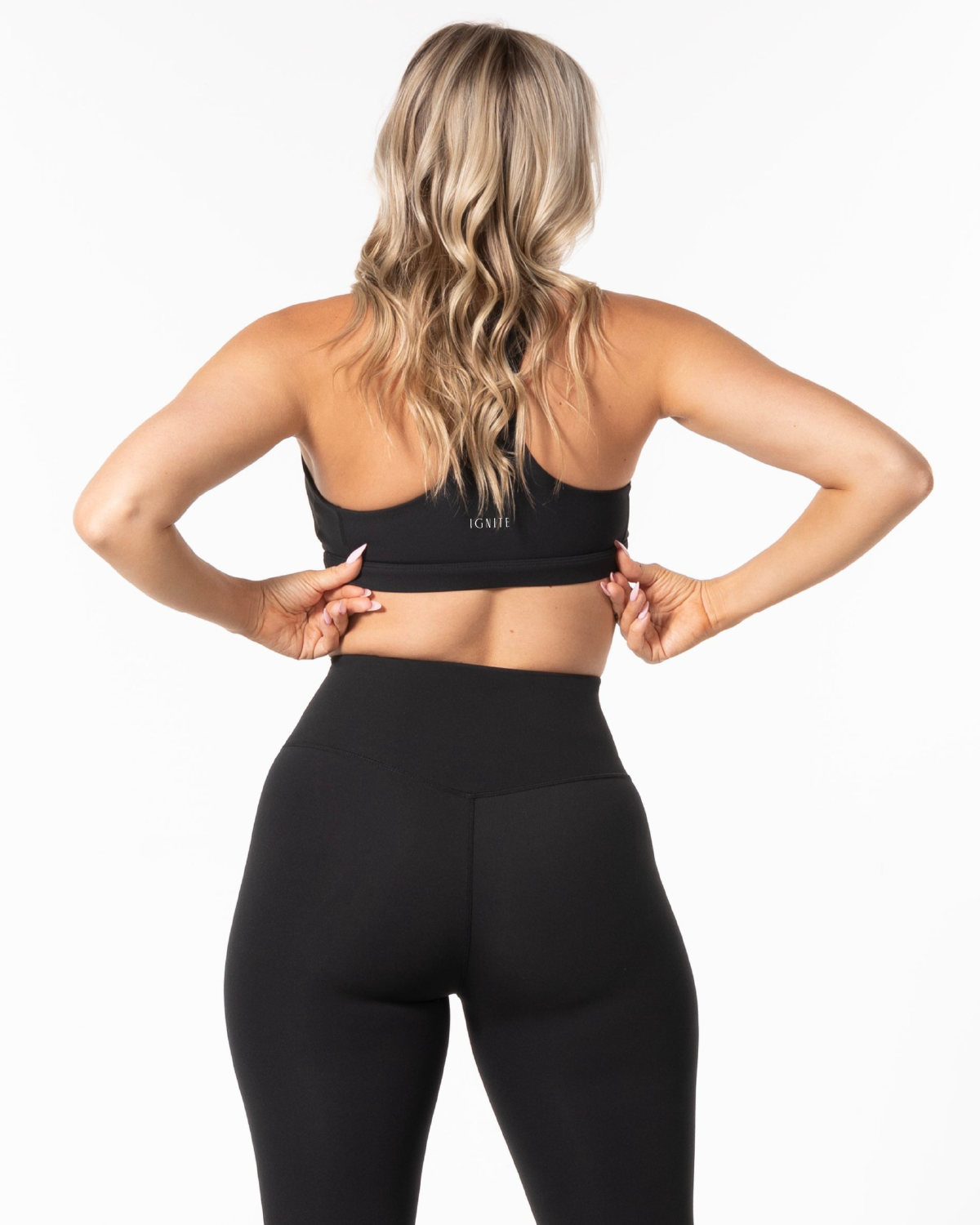 The Racer Bra - Black - Ignite Barre - Center Chest & Center Back - Printed - White