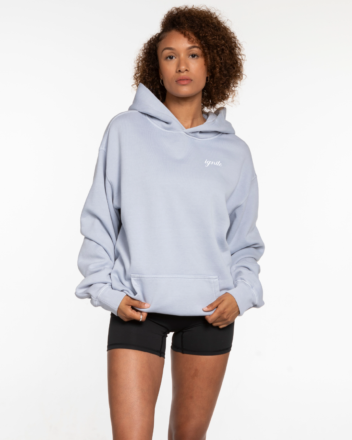 The Mens Hoodie - Washed Powder - Ignite Barre - Left Chest & Center Stacked - White Printed