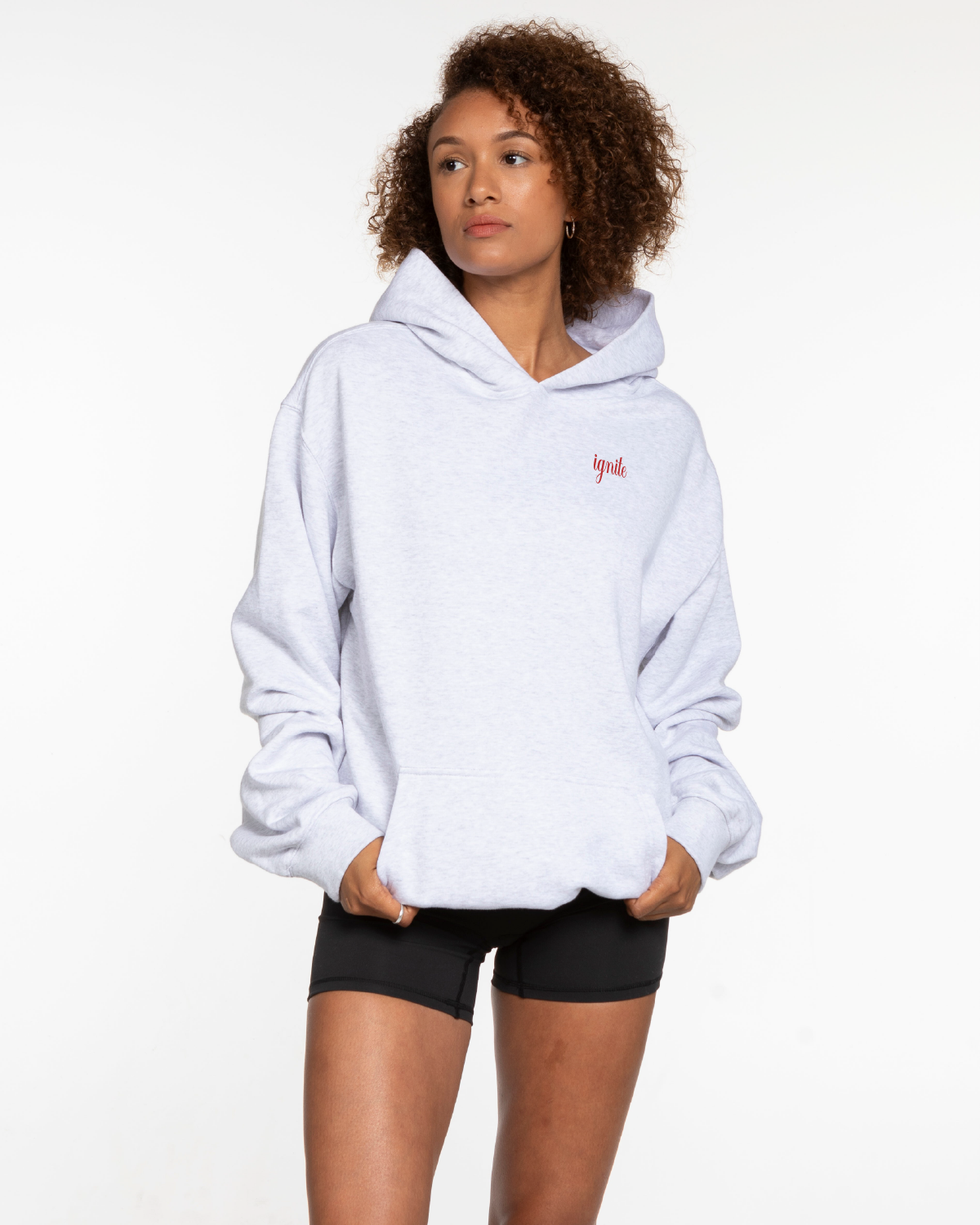 The Mens Hoodie - White Heather - Ignite Barre - Left Chest & Center Back Stacked - White Printed
