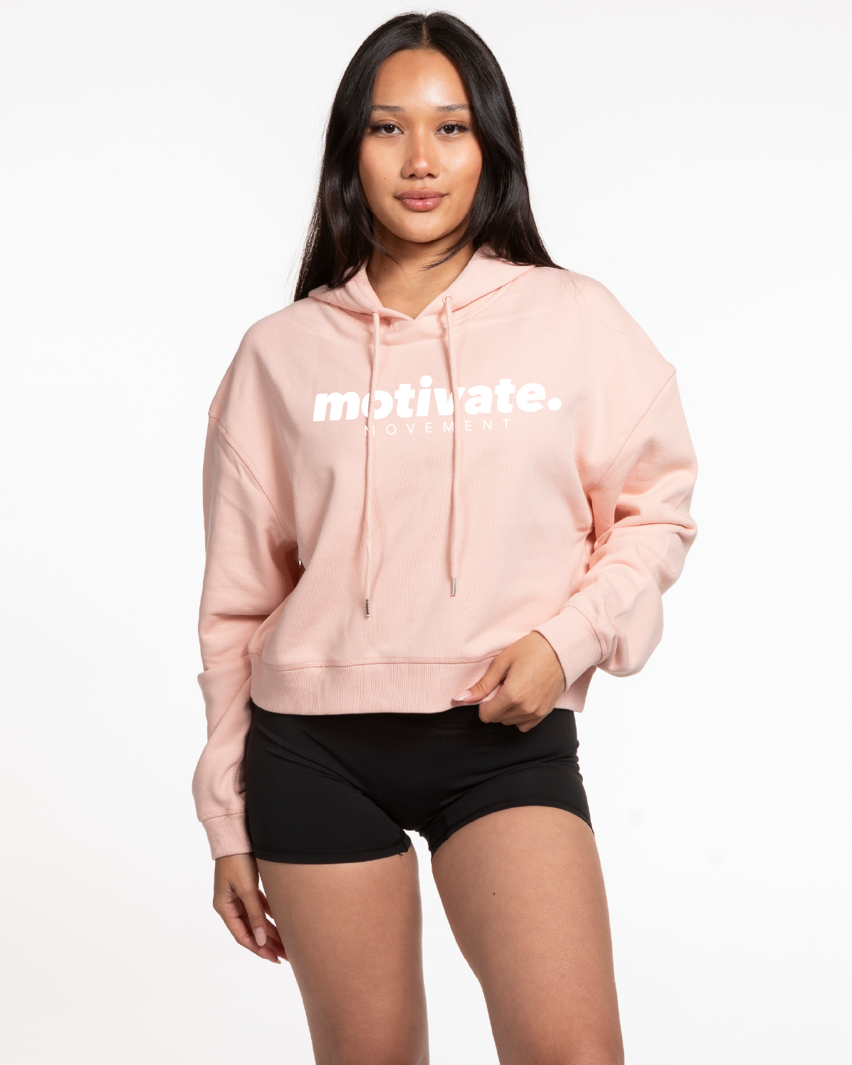 Motivate Movement Crop Terry Hoodie - Pale Pink