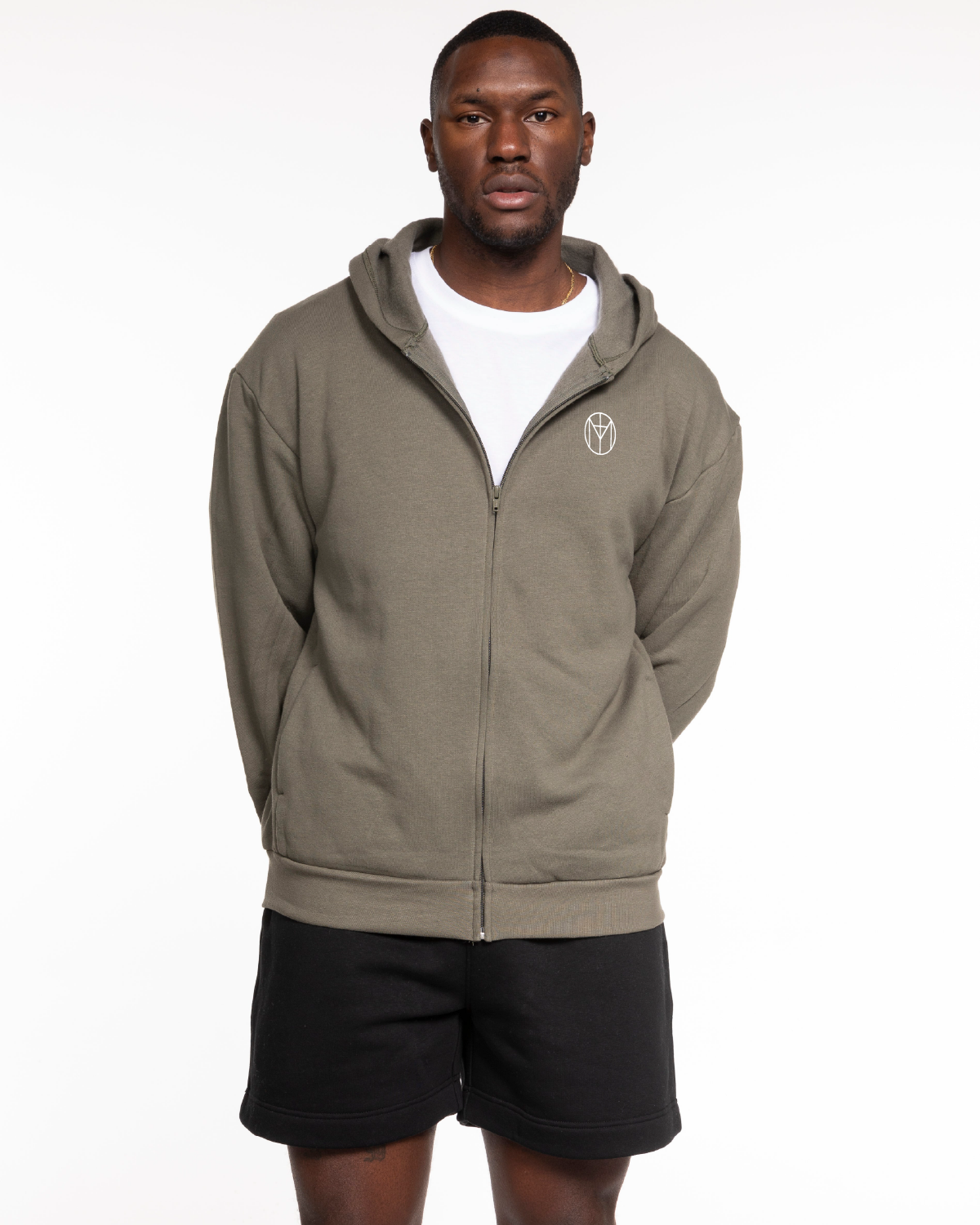 Motivate Movement Recycled Unisex Zip Hoodie - Army With White