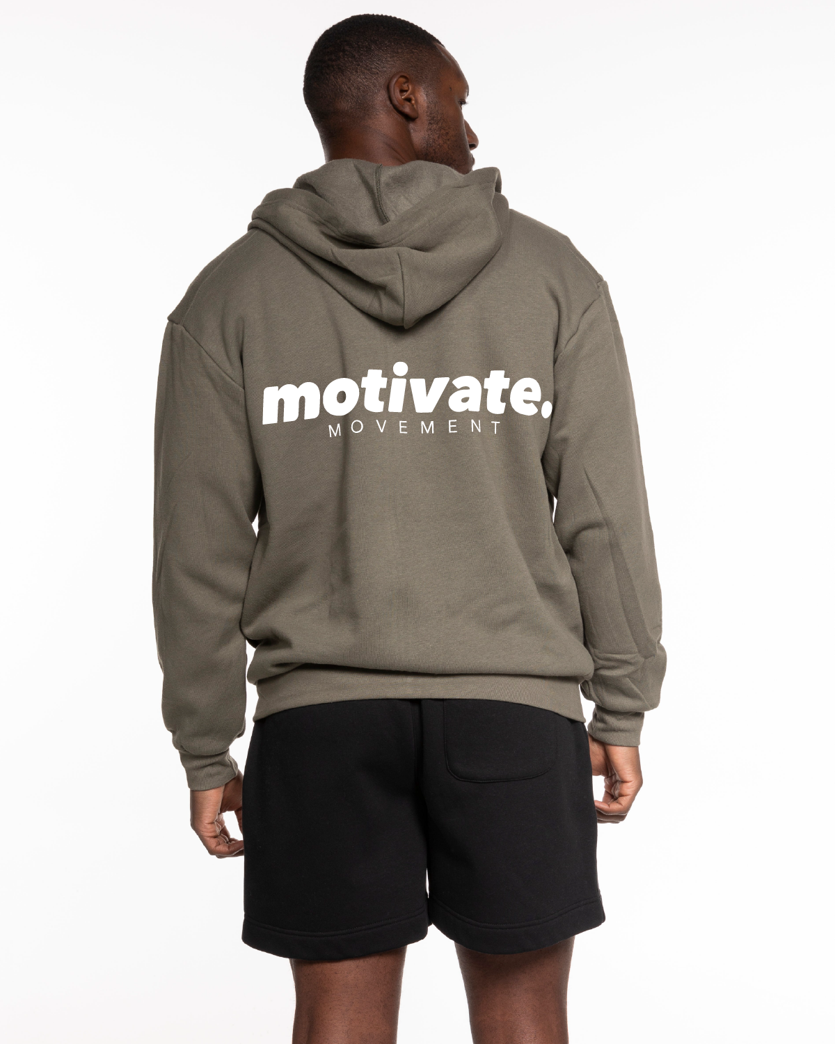 Motivate Movement Recycled Unisex Zip Hoodie - Army With White