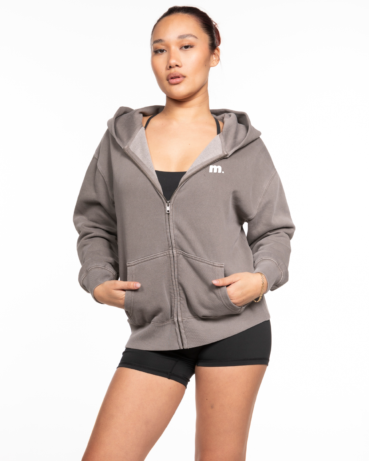 Motivate Movement Womens Zip Hoodie - Washed Gray