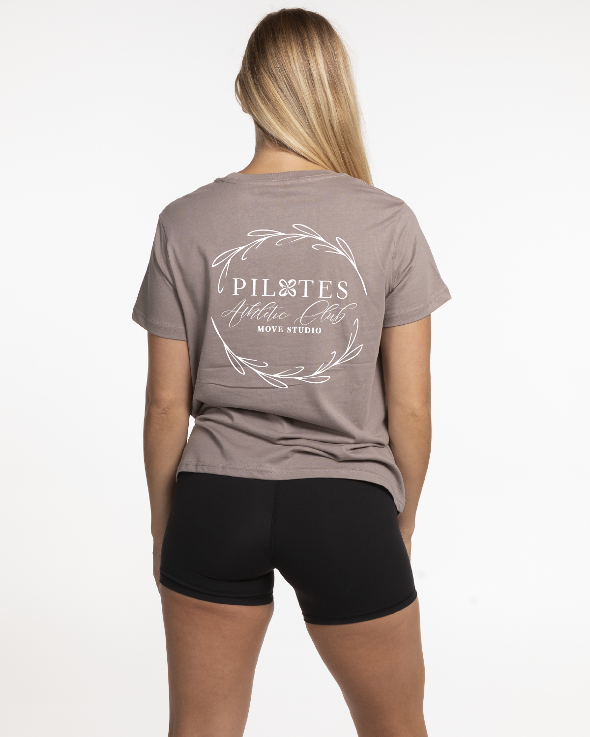 Move Studio Womens Tee - Mushroom - Pilates Athletic Club Logo