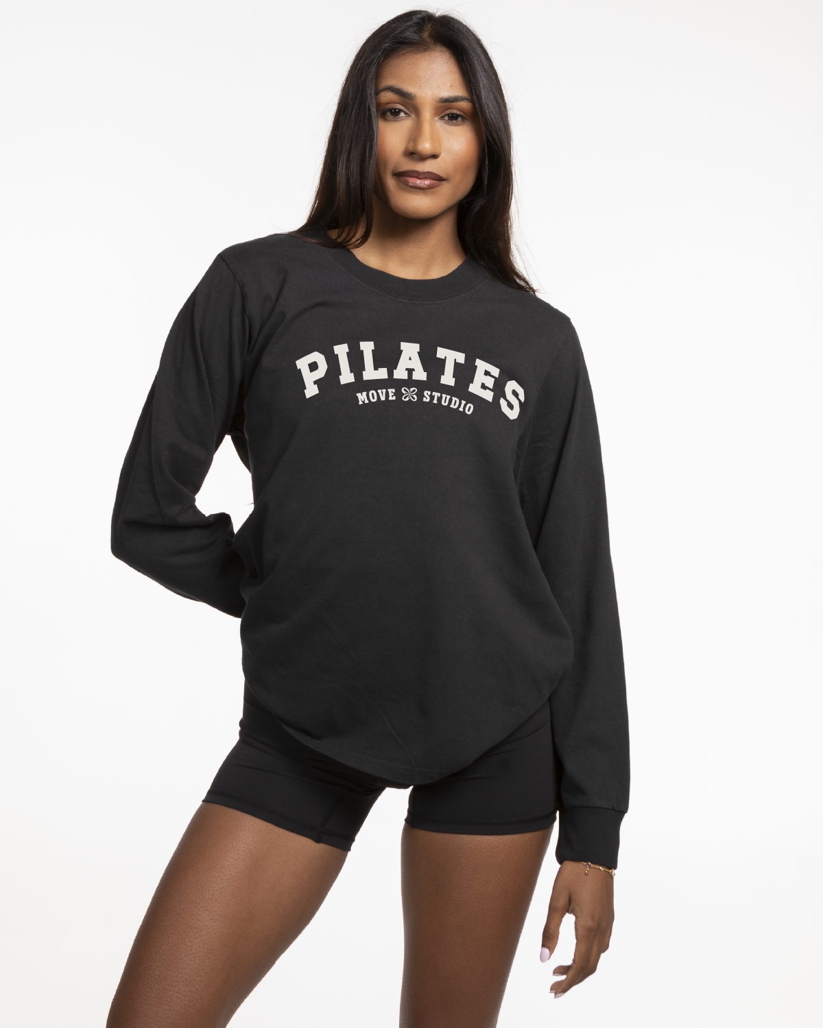 Move Studio Womens Heavyweight Long Sleeve - Washed Black - Collegiate Logo