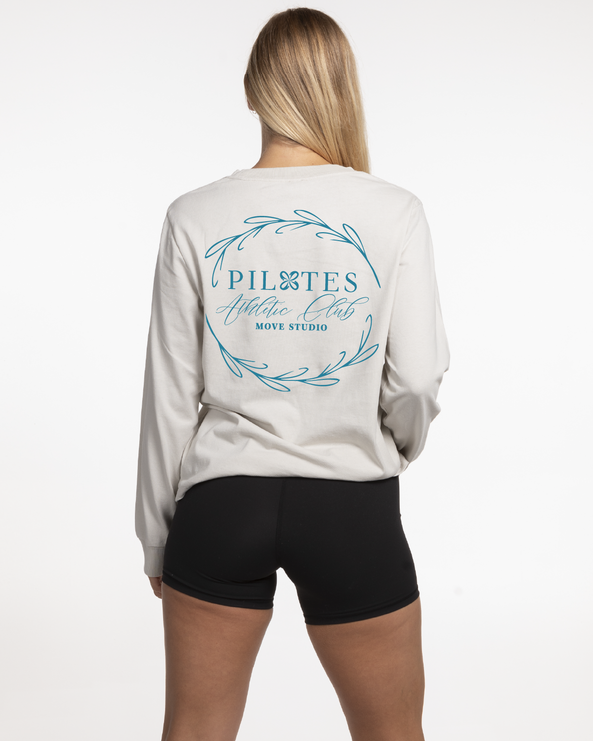 Move Studio Womens Heavyweight Long Sleeve - Washed Bone - Pilates Athletic Club Logo