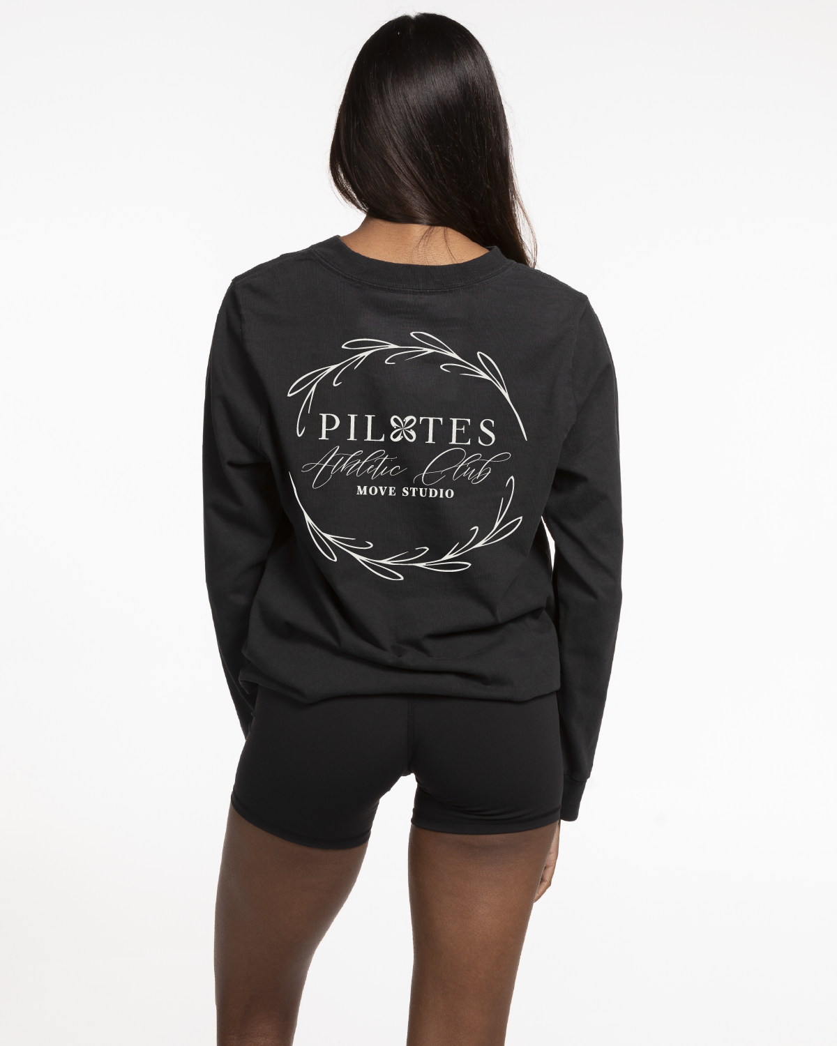 Move Studio Womens Heavyweight Long Sleeve - Washed Black - Pilates Athletic Club Logo