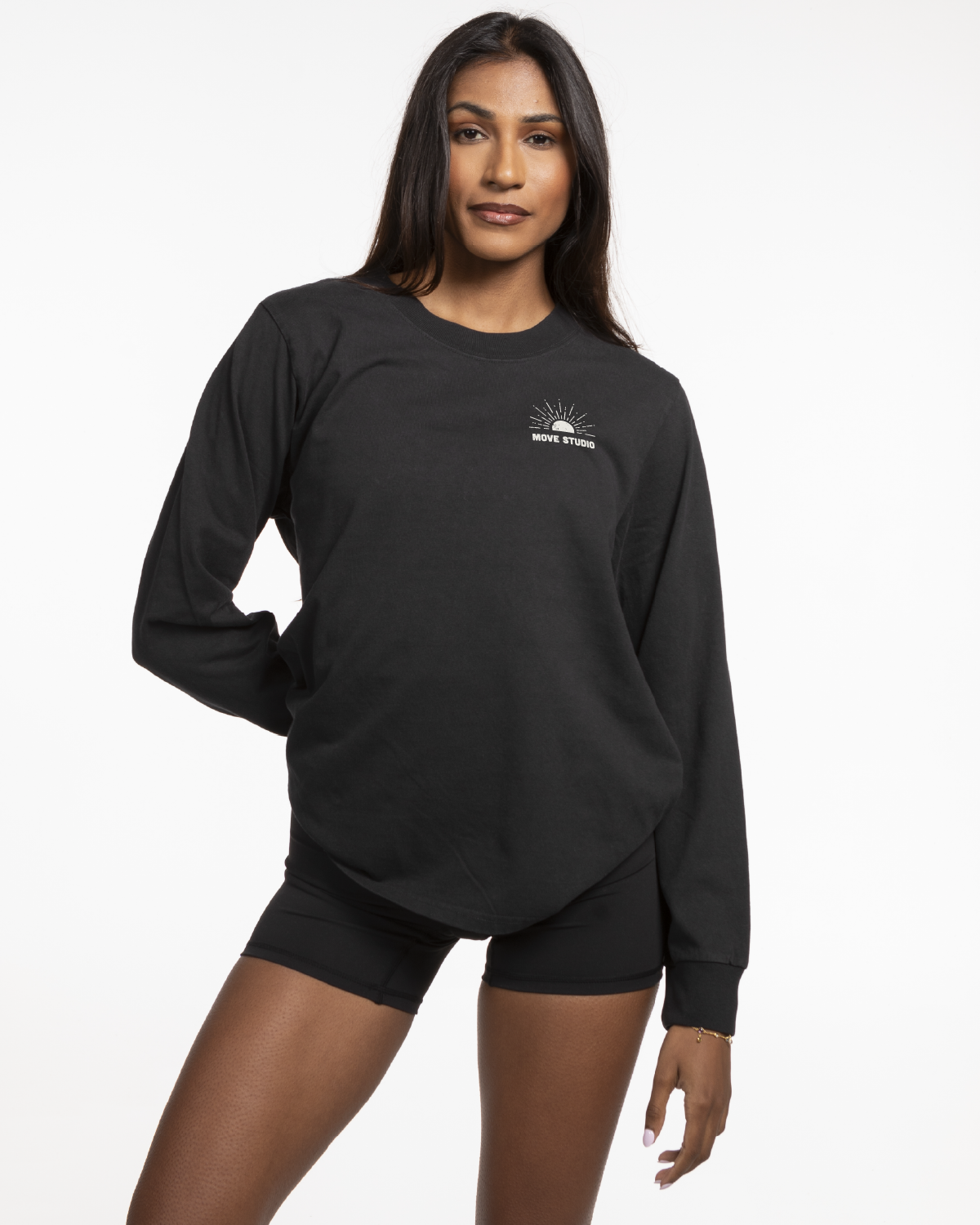 Move Studio Womens Heavyweight Long Sleeve - Washed Black - Sunshine Logo