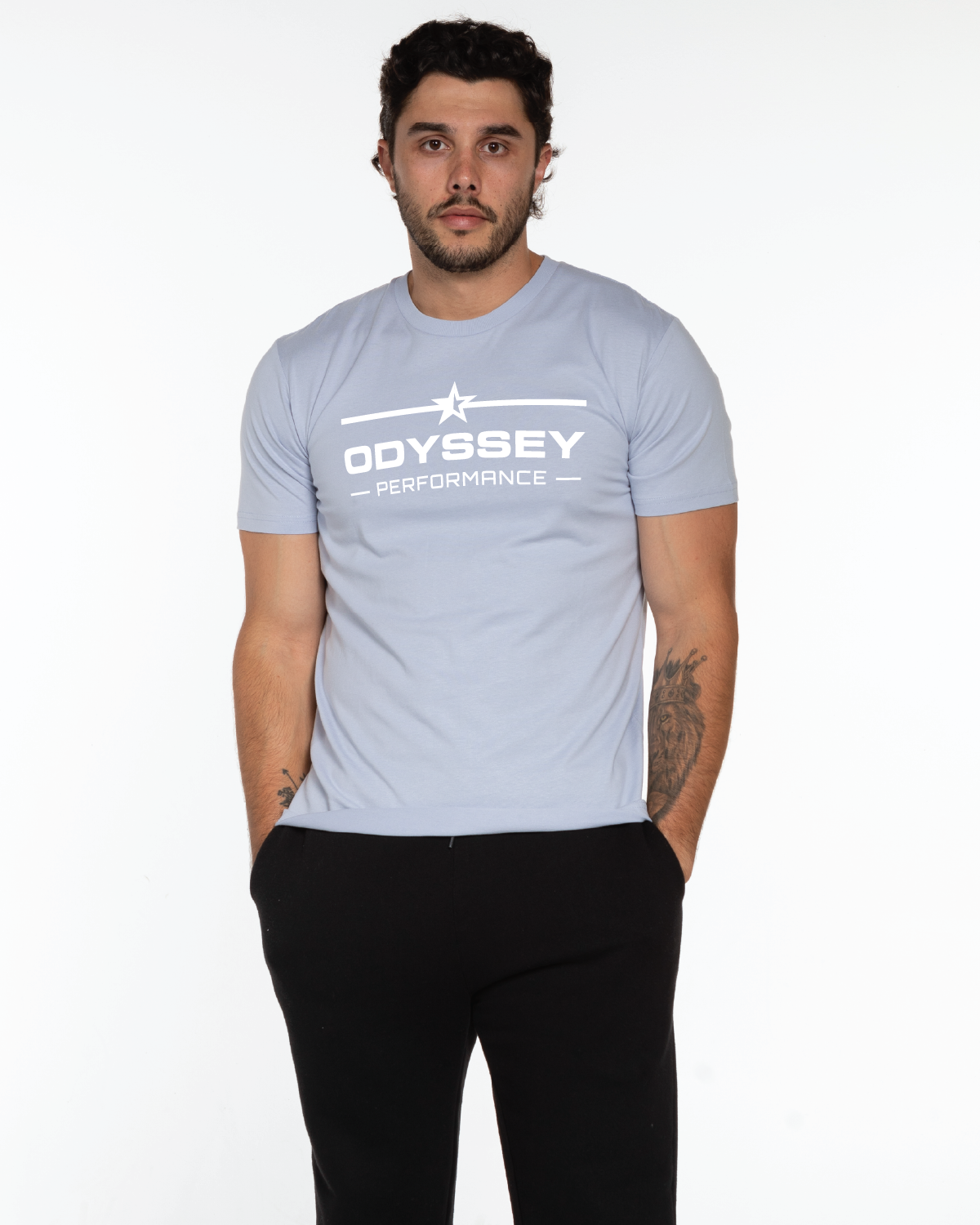 The Mens Tee - Powder -  Odyssey Performance - Center Chest Stacked W/ Star - White