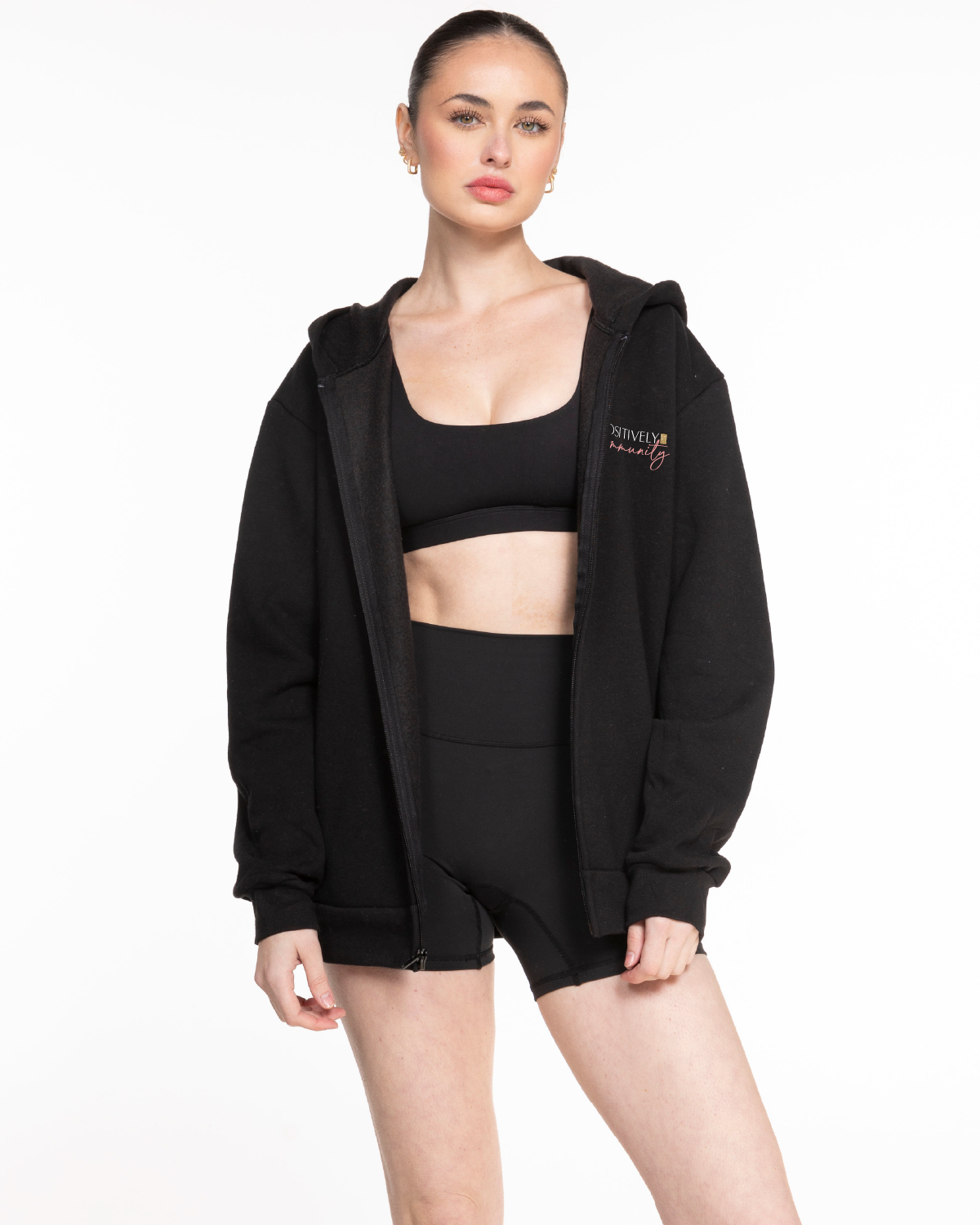 Positively Fit Community Recycled Unisex Zip Hoodie - Black