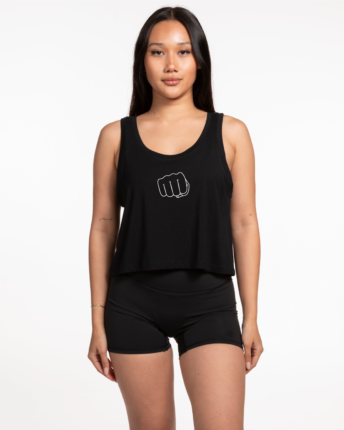 The Crop Tank - Black - Punch Therapy - Center Chest - White