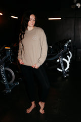 The Mens Heavyweight Long Sleeve - Washed Khaki - Collective Studios - Left Chest & Back Stacked - Printed - White