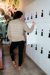 The Mens Heavyweight Long Sleeve - Washed Khaki - Collective Studios - Left Chest & Back Stacked - Printed - White