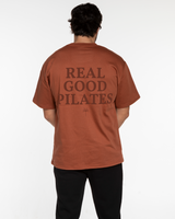The Mens Heavyweight Tee - Cinnamon - Real Good Pilates - Left Chest "RGP & Center Back Stacked - Printed - Tone on Tone