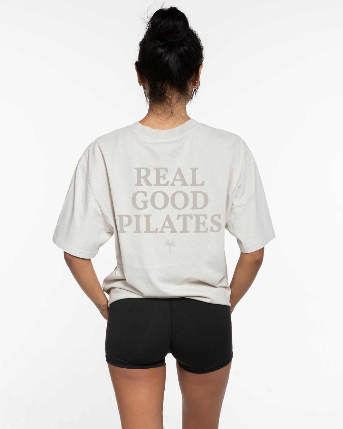 The Mens Heavyweight Tee - Washed Bone - Real Good Pilates - Left Chest "RGP" & Center Back Stacked - Printed - Tone on Tone