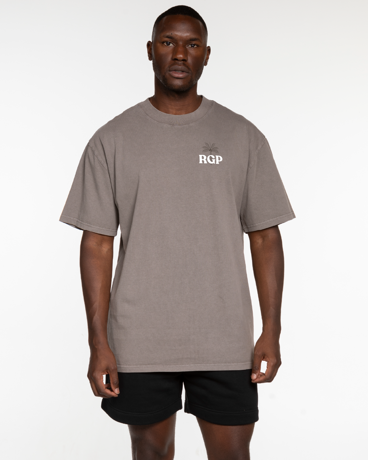 The Mens Heavyweight Tee - Washed Gray - Real Good Pilates - Left Chest "RGP" & Center Back Stacked - Printed - Tone on Tone