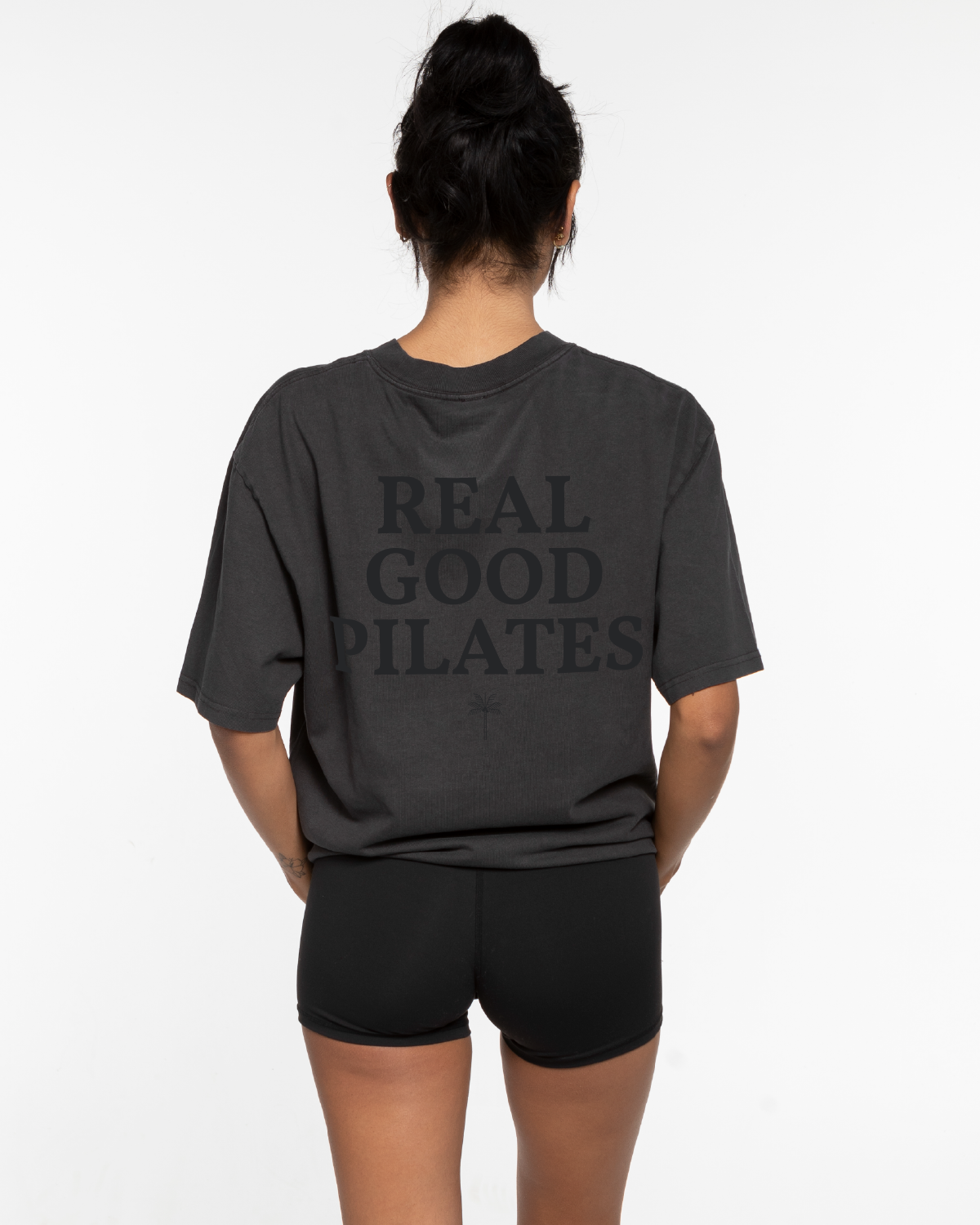 The Mens Heavyweight Tee - Washed Charcoal - Real Good Pilates - Left Chest "RGP" & Center Back Stacked - Printed - Tone on Tone