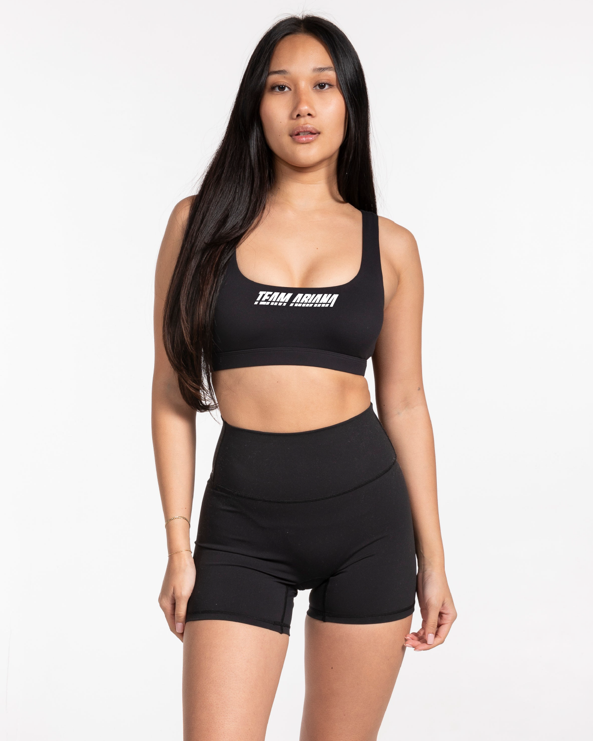 The Box Cut Bra - Black - Team Ariana - Center Chest Text & Back Center Icon - White