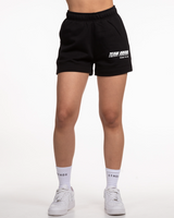 The Womens Sweat Shorts - Black - Team Ariana - Left Leg Stacked - White