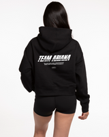 The Womens Crop Hoodie - Black - Team Ariana - Center Chest & Back Center Stacked - White