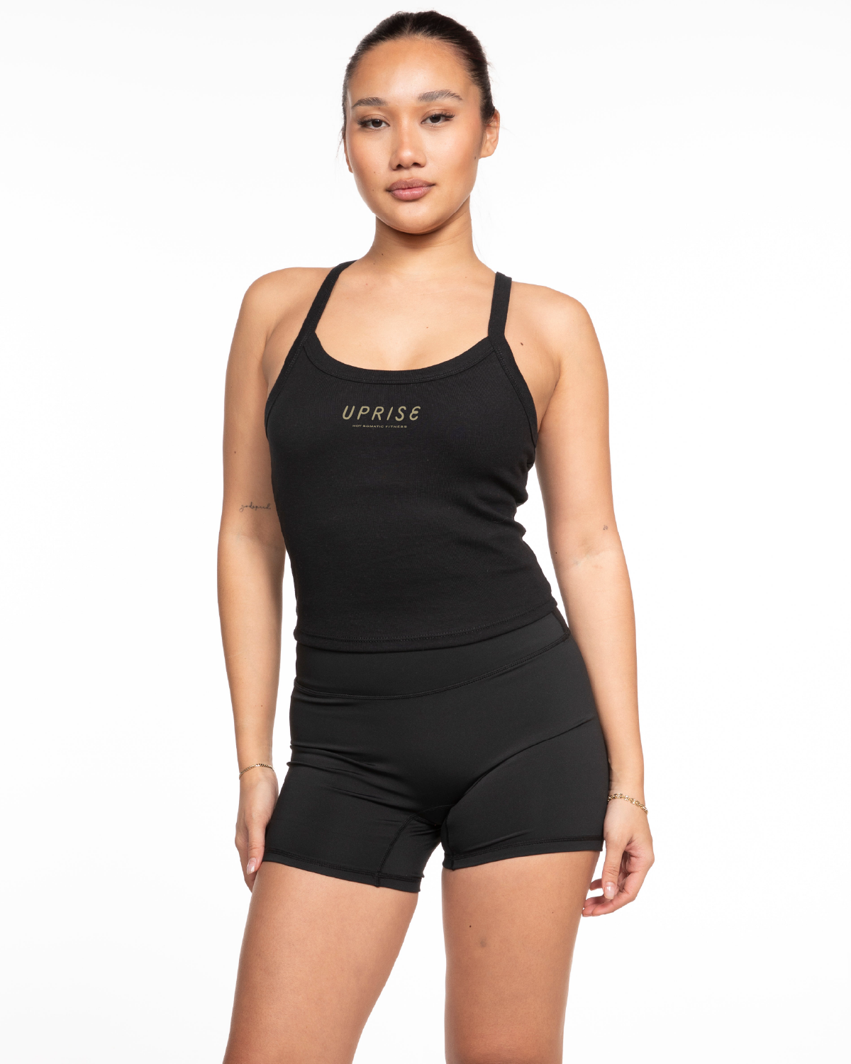 Uprise Hot Yoga - The Micro Rib Strappy Crop Tank - Black