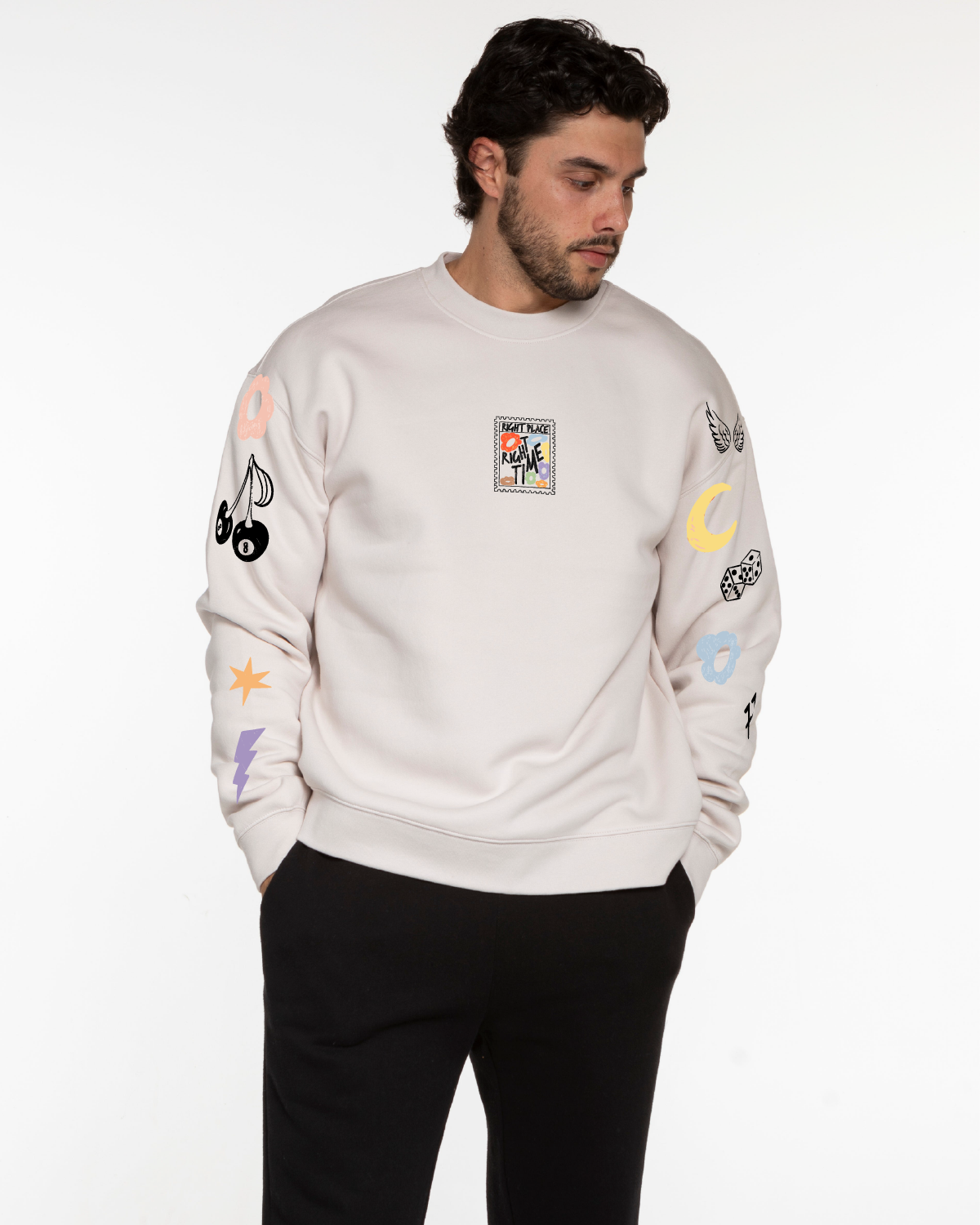Right Place Right Time Oversized Crewneck - Bone - ICONS