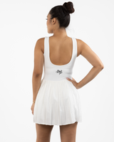 The Scoop Back Dress - White - The Whole You Wellness - Center Back - Printed - Black