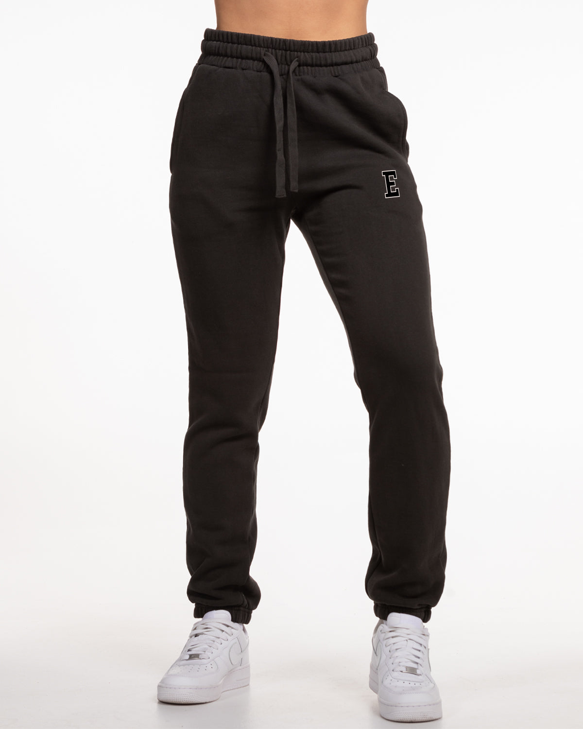 The Womens Classic Sweatpants - Washed Black - Ethos Collegiate - Left Leg Pocket - Two Tone Furry