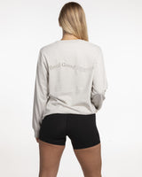 The Womens Heavyweight Long Sleeve - Washed Bone - Real Good Pilates - Left Chest "RGP" & Center Back Wavy - Printed - Full Color