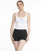 Miss Lymph Micro Rib Strappy Crop Tank - White