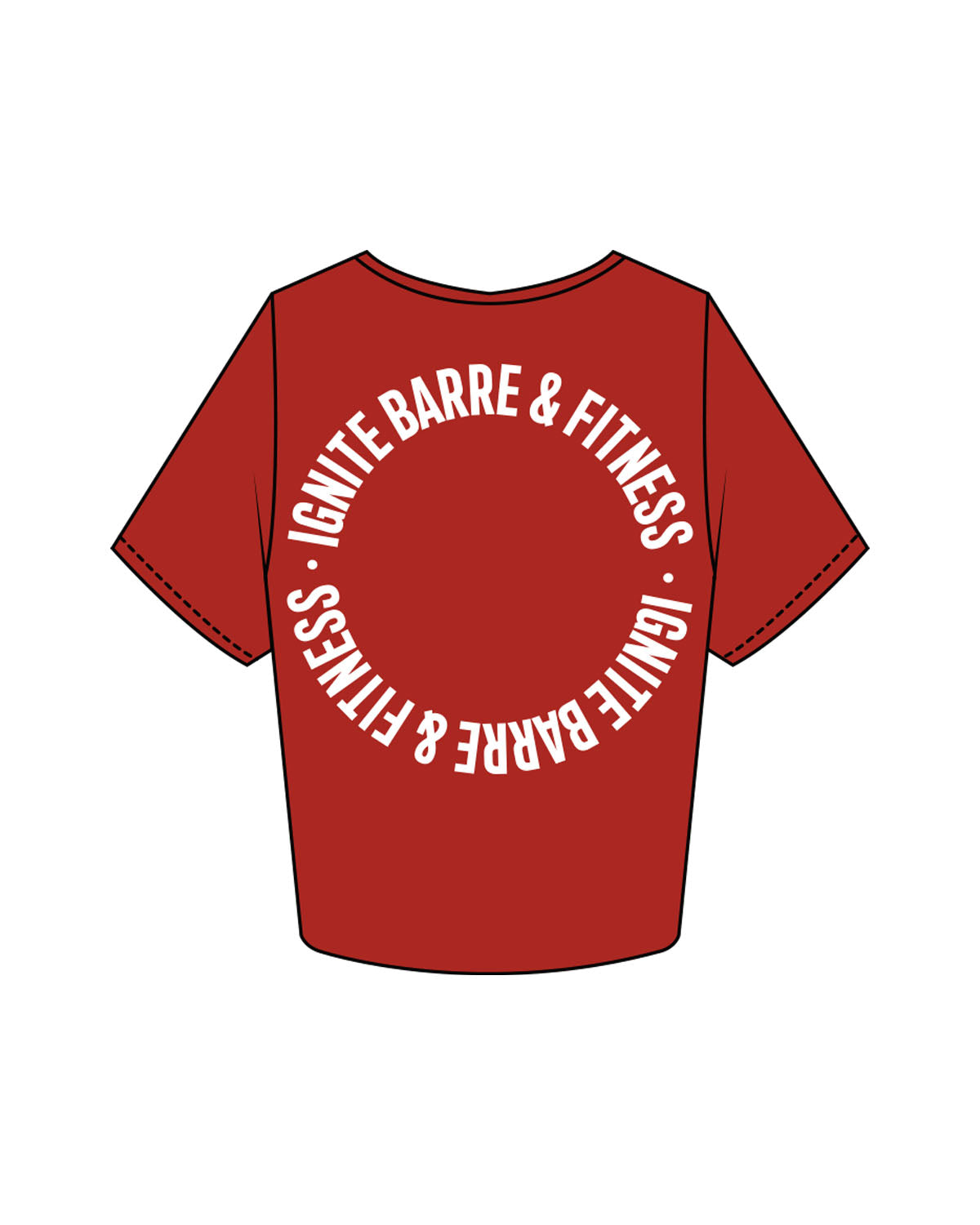 The Crop Tee - Red - Ignite Barre & Fitness - Center Chest & Back Round - Pritned - White