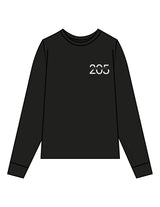 THE MENS HEAVYWEIGHT LONG SLEEVE - Black - Studio 205 - Left Chest "205" & Back Stacked - Printed - White