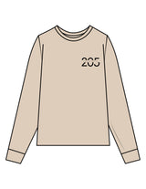 The Mens Heavyweight Long Sleeve - Washed Khaki - Studio 205 - Left Chest "205" & Back Stacked - Printed - Black