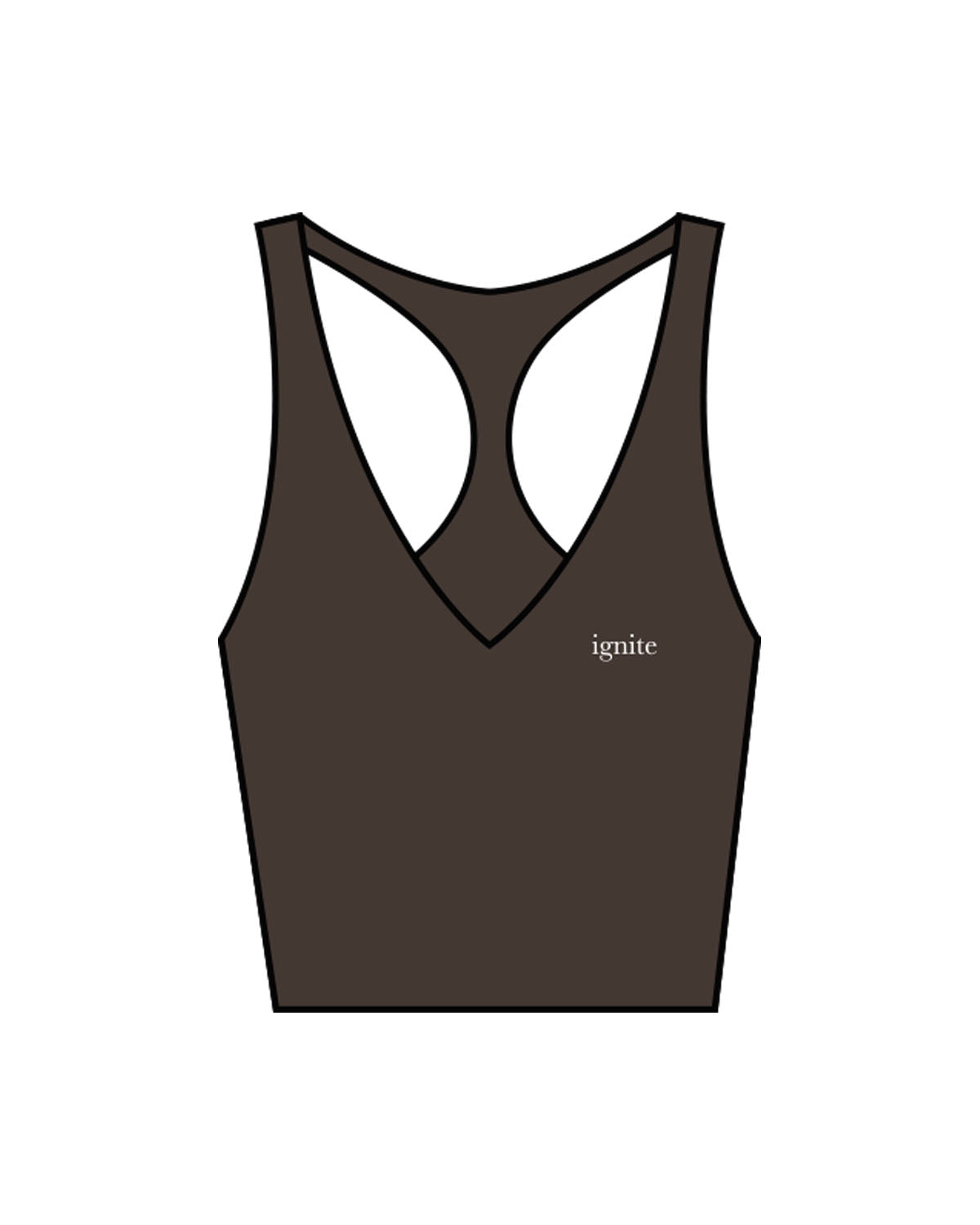 The Racer Tank - Cafe - Ignite Barre & Fitness - Left Chest - Printed - White