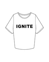 The Crop Tee - White - Ignite Barre & Fitness - Center Chest "IGNITE" - Printed - Black