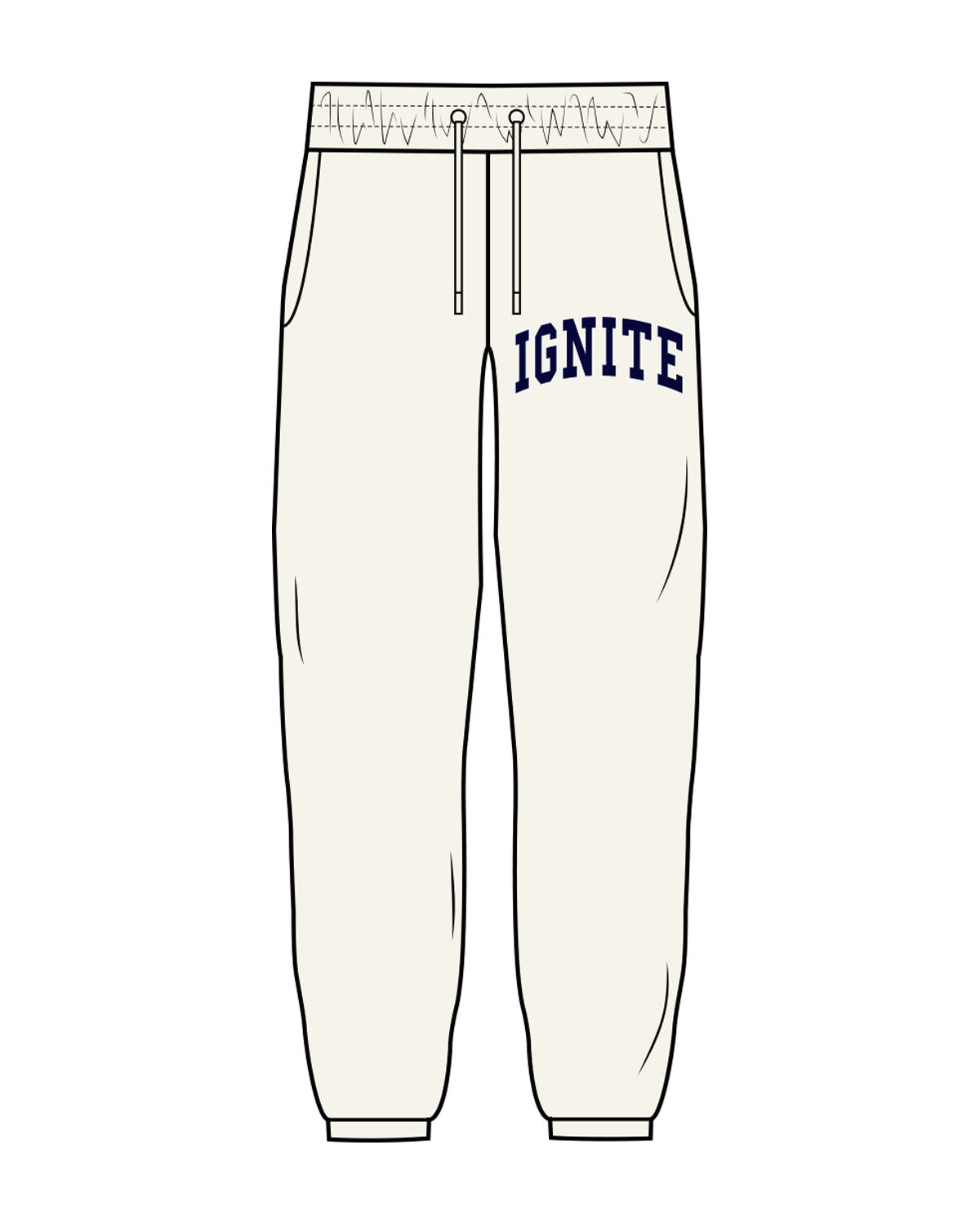 The Womens Classic Sweatpants - Off White - Ignite Barre & Fitness - Left Leg - Printed - Full Color