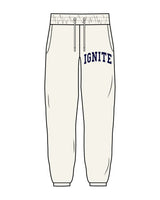 The Womens Classic Sweatpants - Off White - Ignite Barre & Fitness - Left Leg - Printed - Full Color