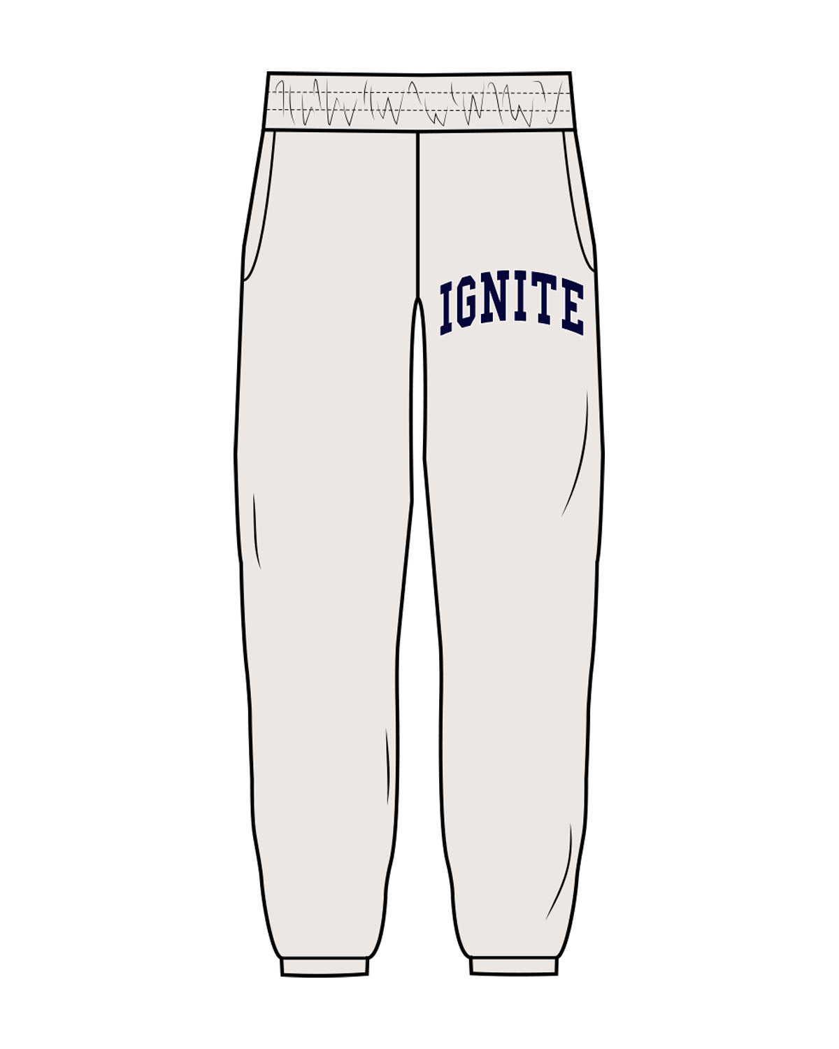 The Womens Sweatpants - Bone - Ignite Barre & Fitness - Left Leg - Printed - Full Color