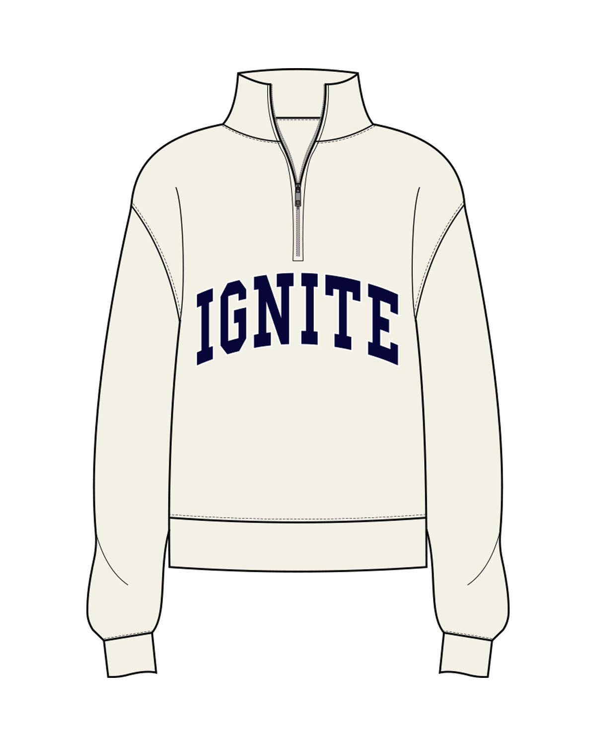 The Womens 1/4 Zip - Off White - Ignite Barre & Fitness - Center Chest Arc - Printed - Full Color