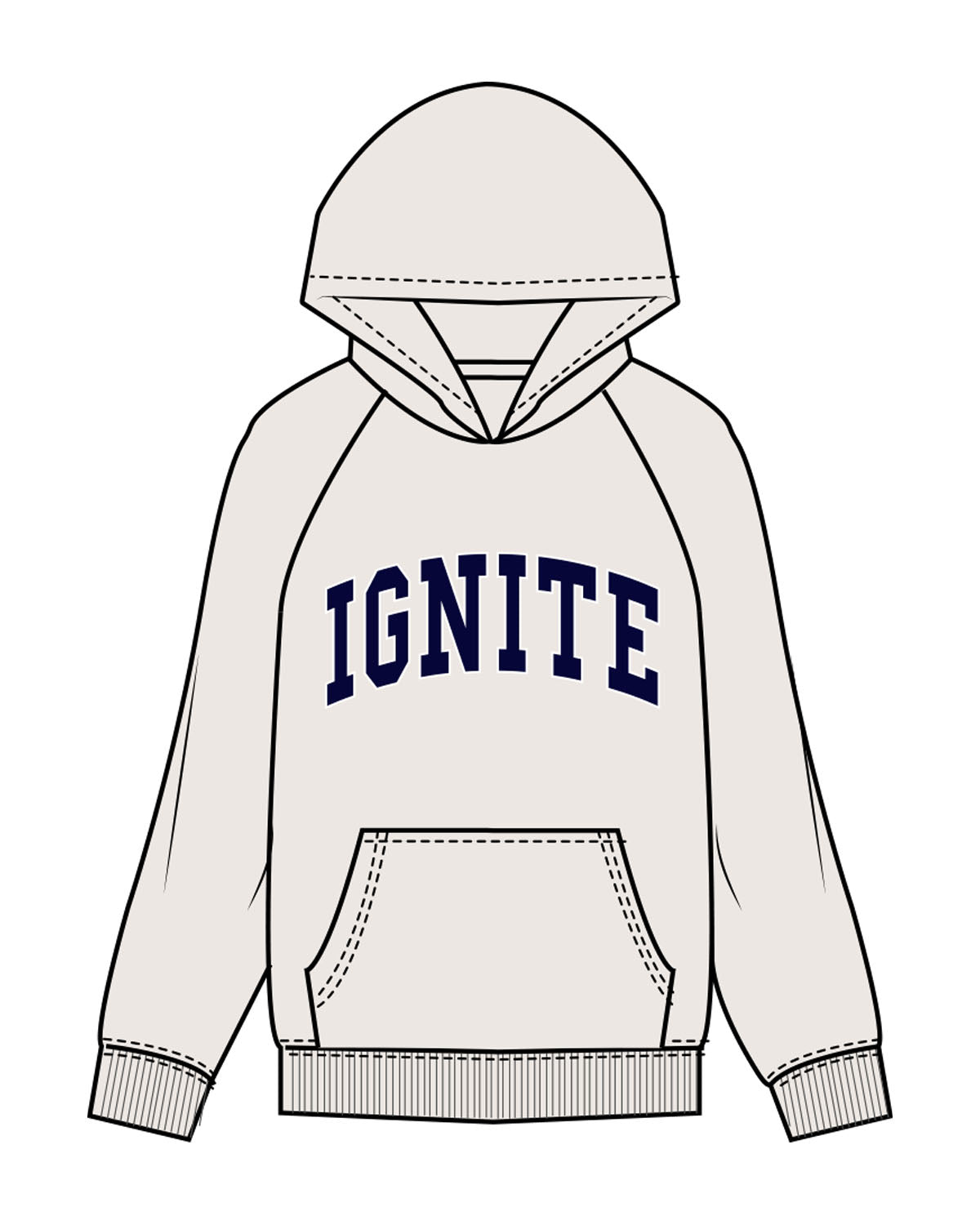 The Womens Hoodie - Bone - Ignite Barre & Fitness - Center Chest Arc - Printed - Full Color