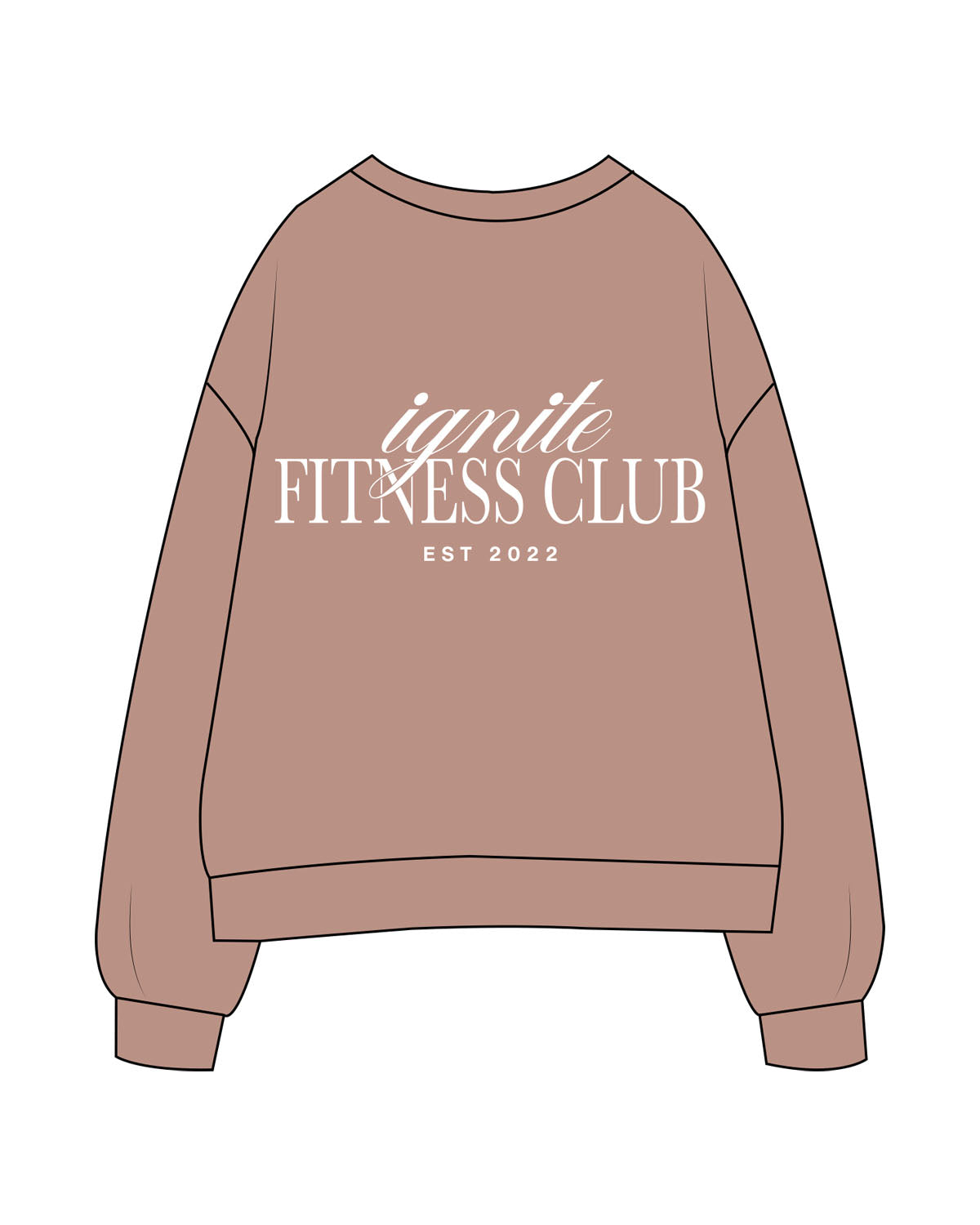 The Womens Crewneck - Clay - Ignite Barre & Fitness - Left Chest Stacked & Back Stacked - Printed - White