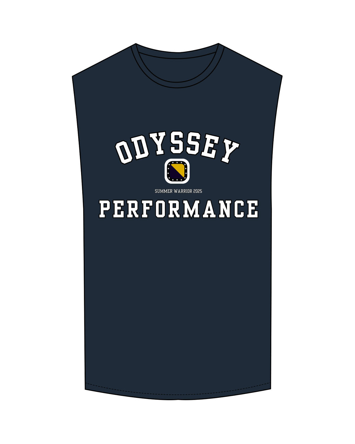 The Muscle Tank - Navy - Odyssey Performance - Center Chest Stacked W/ Icon - Full Color